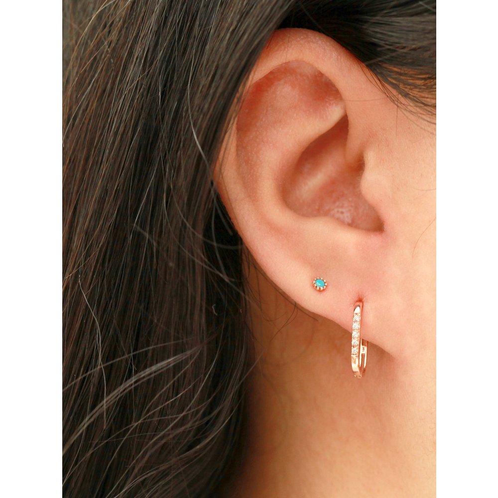 14K Slim Square Cubic Innerconts One-Touch Ring Earrings