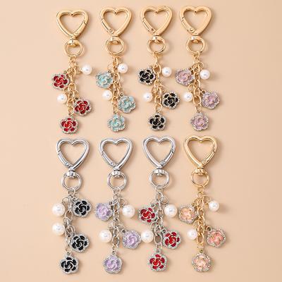 Portachiavi Fiore con Strass Carino Portachiavi con Perle per Donna Ragazza Ciondoli per Decorazione Borsa Portachiavi Fatto a Mano DIY Regali