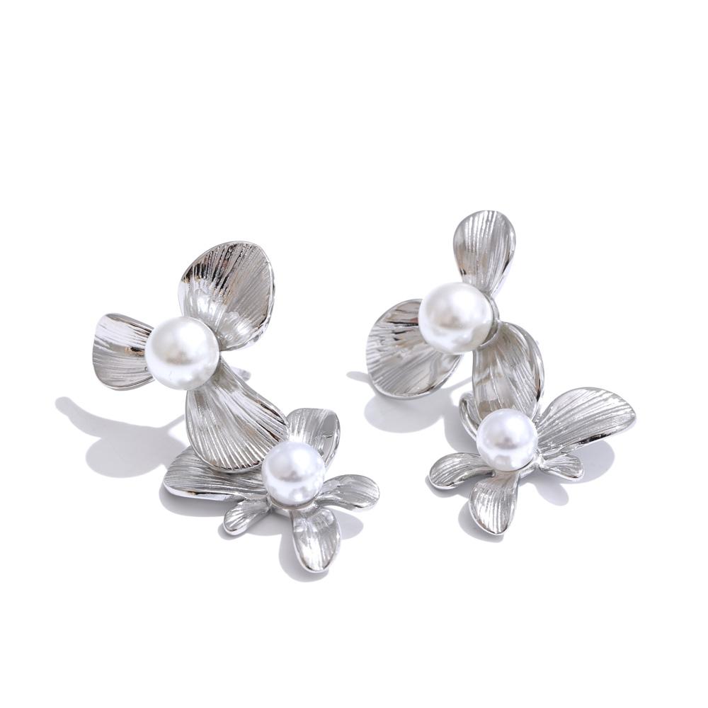 

Yhpup Fashion Imitation Pearls Flower Drop Earrings for Women Stainless Steel Korean Style Elegance Popular Jewelry Gift