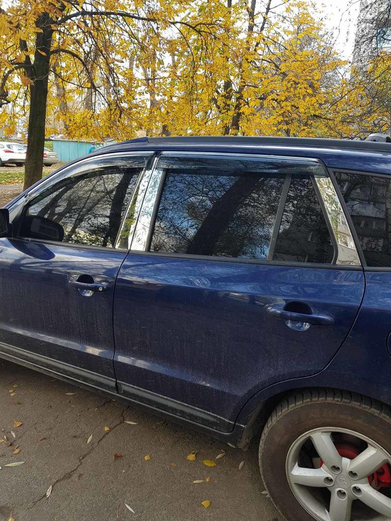 Молдинг дверных стоек (6 шт, нерж.) для Hyundai Santa Fe 2 2006-2012 гг
