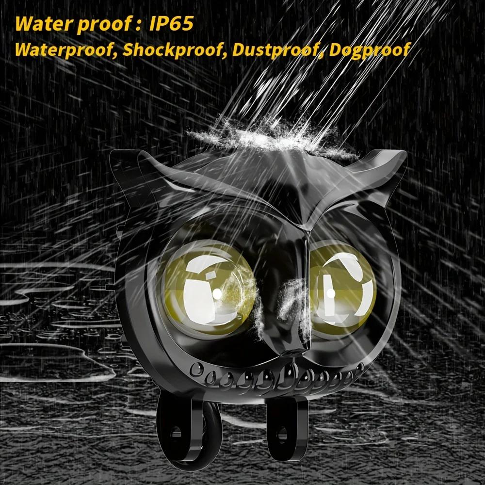 Dual Color Motorcycle Headlight Owl Design 4 Modes Auxiliary Spotlights Motorbike Scooter Fog Lamp Running Lights