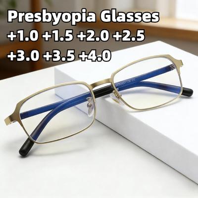 New Metal Square Frame Anti-Blue Light Presbyopia Eyewear Minimalist High-Definition Ultra-Light Reading Glasses +1.0 To +4.0