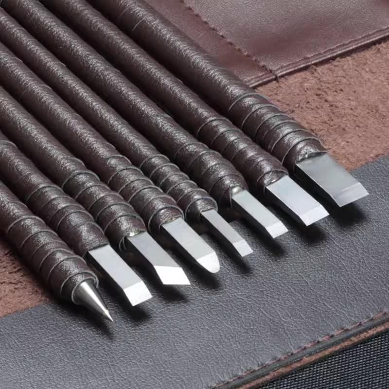 Durable Tungsten Steel Carving Set 8/10Pcs Stone Carving Tools Professional Chisels for Woodworking and DIY Craft Projects