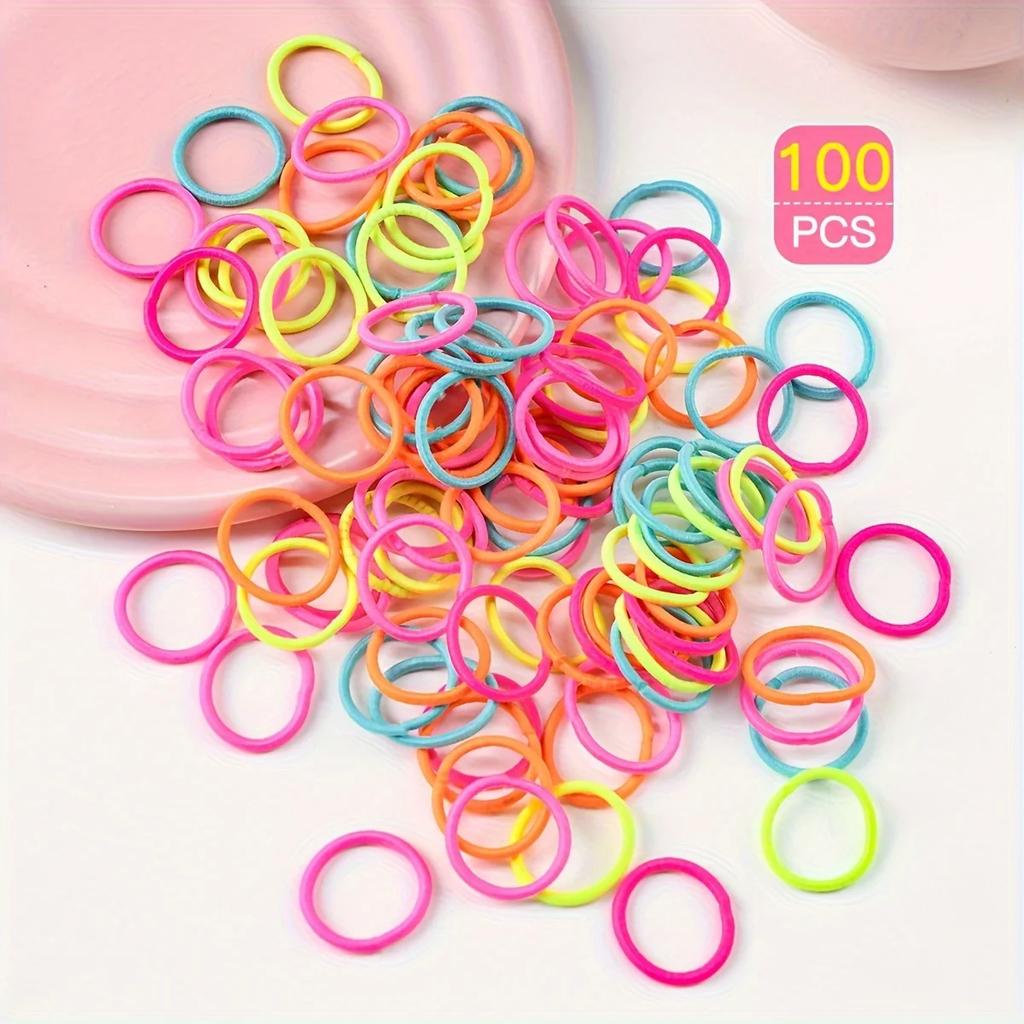 Set da 100 elastici per capelli colorati e vivaci per bambine - Morbidi elastici in gomma sintetica perfetti per scuola, feste e uso quotidiano