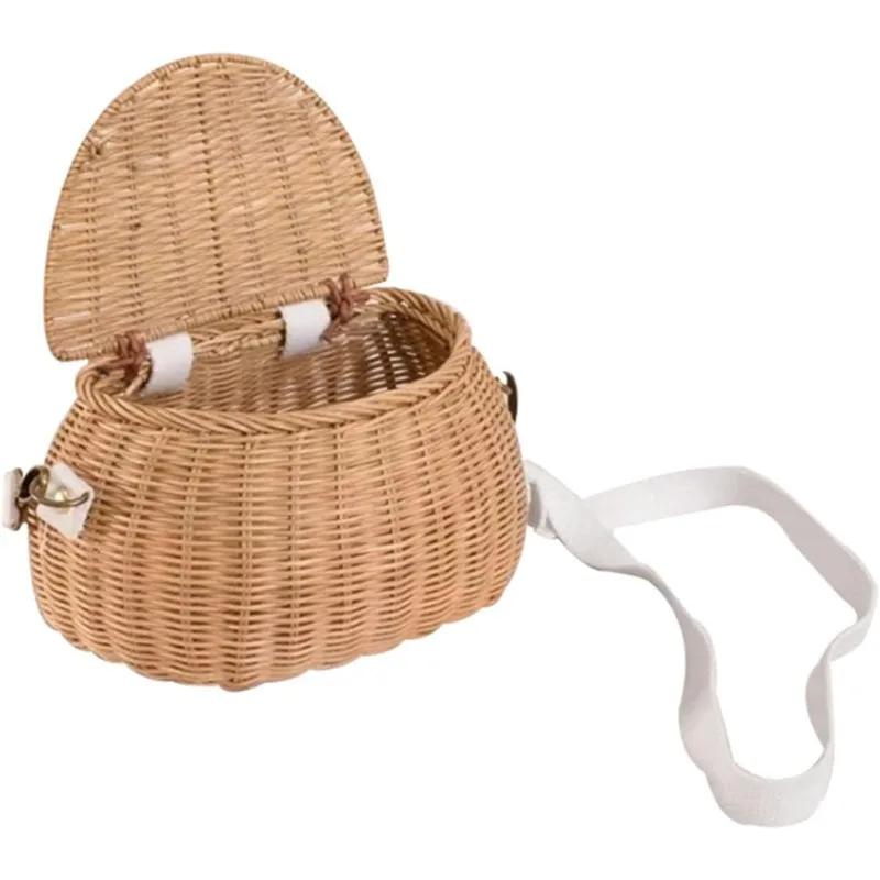 Wicker Baskets Kids Basket Wicker Basket Front Bicycle Storage Basket Wicker Straw Backpack Multi-use Picnic Basket for Girl Boy
