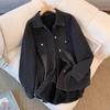 Denim Jacket Blouse Shirt for Women Long Sleeve Fleece Thicked Casual Vintage Oversize Plaid Loose Coat Top