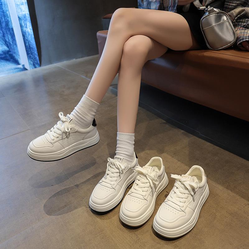 Platform white shoes women's summer 2025 new fashion lightweight breathable round head lace-up student casual board shoes