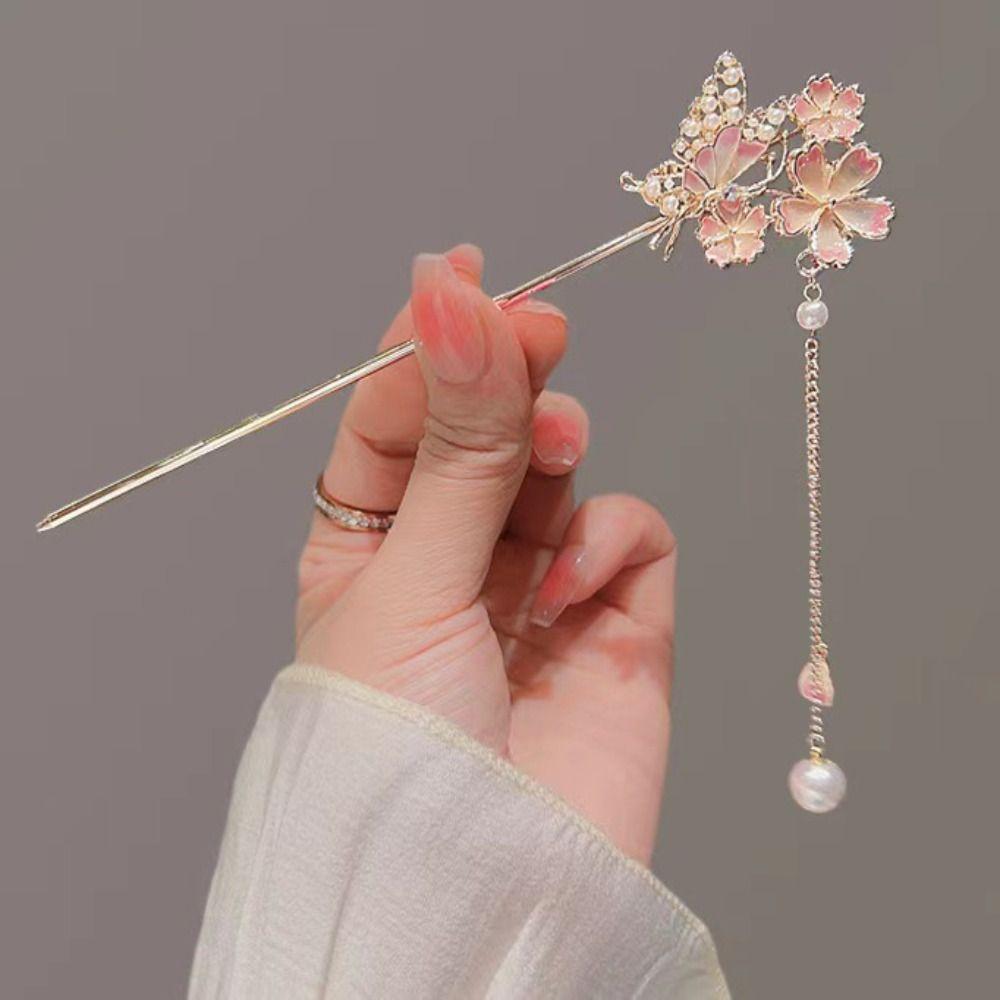 Vintage Cherry Blossom Hair Sticks Chinese Style Hair Clips Hair Ornaments Hanfu Headwear  Party