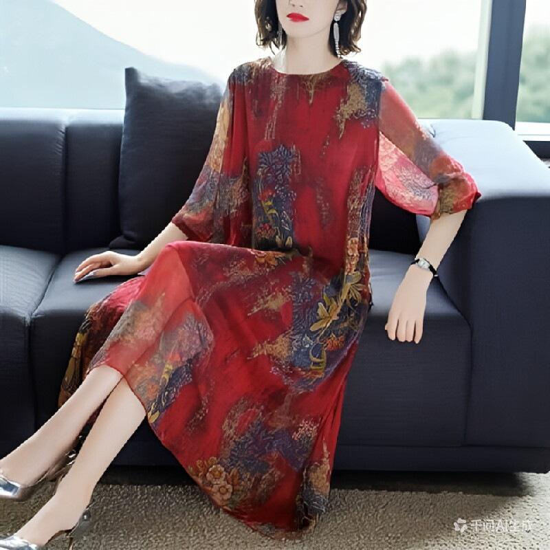 Middle-aged mother mesh dress 2026 summer new large-size women's clothing medium and long loose belly covering and thin skirt