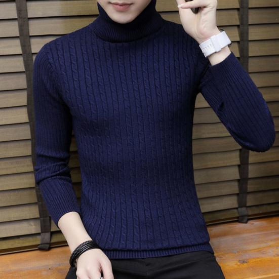 Sweater Solid Color Comfortable Acrylic Elastic Men Knitted Sweater for Daily Life
