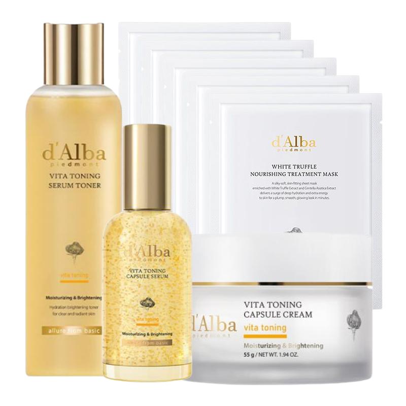 d Alba Vita Toning Brightening Skincare Set (Toner 180ml + Capsule Serum 50ml + Capsule Cream 55g + Sheet Mask 5 Sheets)