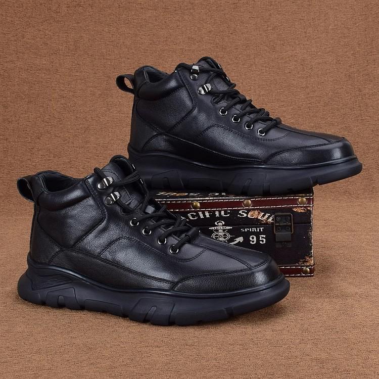 Pánské ležérní boty s vysokým svrškem z pravé kůže: Protiskluzové, Silná podrážka, Hřejivá sametová podšívka, Ideální na zimu a ven