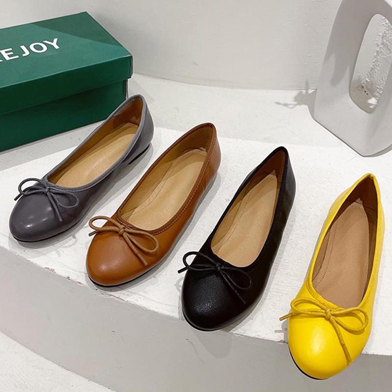 Fashion 4 Color Women Bow Flats Plus Size 35-43 Shoes Ladies Round Toe Pregnant Loafers Comfy Soft Bottomed Moccasins Femme Roll-Up Shoe