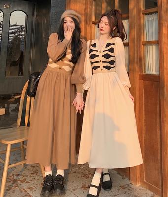 Dames lente Koreaanse stijl jurken Strip V-hals herfst Midi gebreide lange jurk