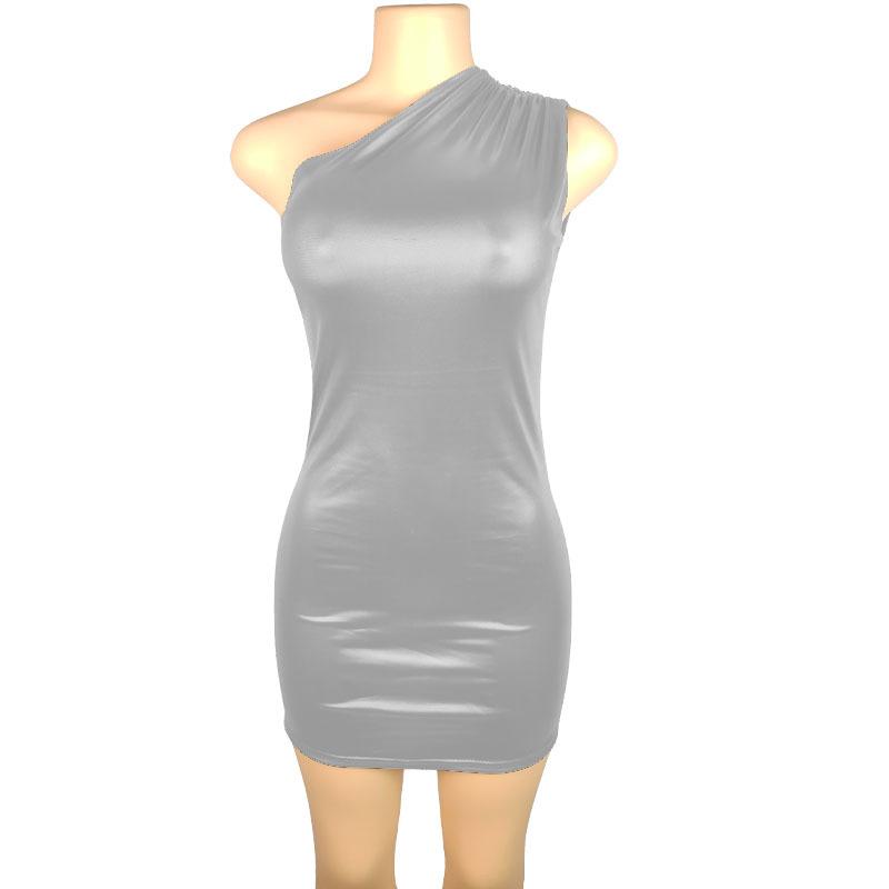 European and American Women's Sexy Slim Black Asymmetrical Sleeveless Bodycon Dress In Stock