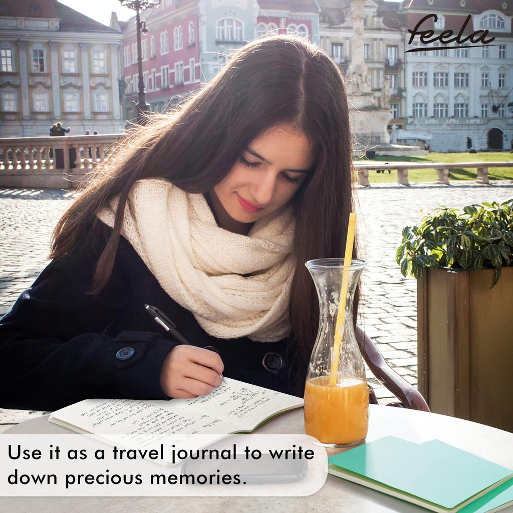 Feela A5 Softcover Journal, 16-Pack, 46 Sheets, Emerald, Lined, Thread-Bound, Cute Travel Journal, Memo Pad, Student, Girl, School Supplies