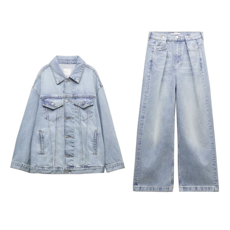 Spring New Two-piece Set Mid Waist Denim Trousers 6186242 Loose Denim jacket Outerwear 6186241