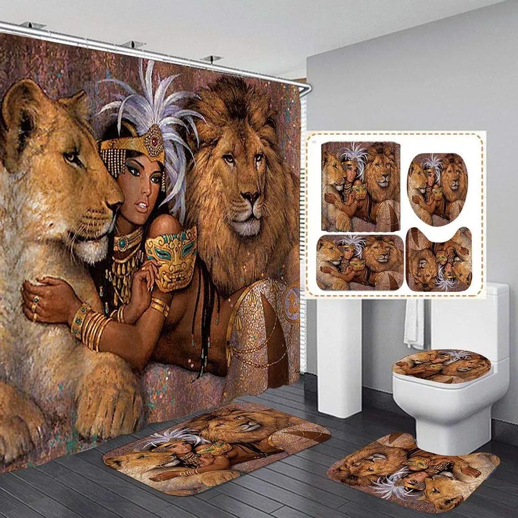 Moon Leopard Cheetah Shower Curtain Sets Bathroom Decor Set Animals Bathroom Shower Curtain And Bathroom Accessories Waterproof