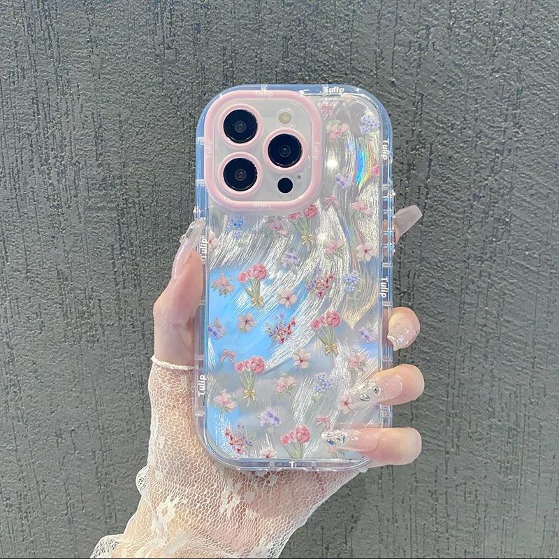 Spring and summer new full screen flowers are suitable for Apple 11Promax mobile phone case 11pro feather puff case IMD fine hole