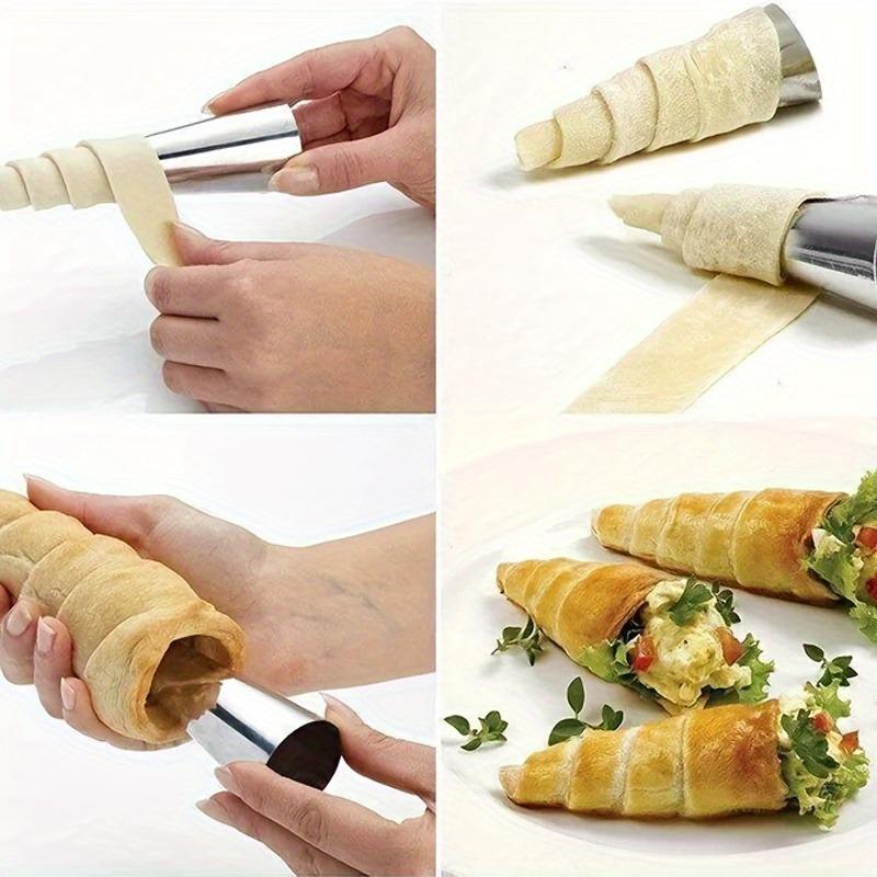 8Pcs Stainless Steel Spiral Pastry Cones - Heavy Duty Non-Stick Molds for Croissants, Ice Cream & Waffles