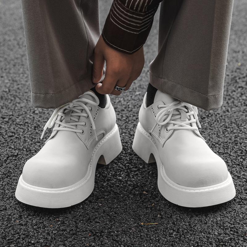Herrenschuhe Nische Derby Schuhe Innere Höhenerhöhung Großer Kopf Lederschuhe Retro High Street Weiße Lederschuhe 95557-J