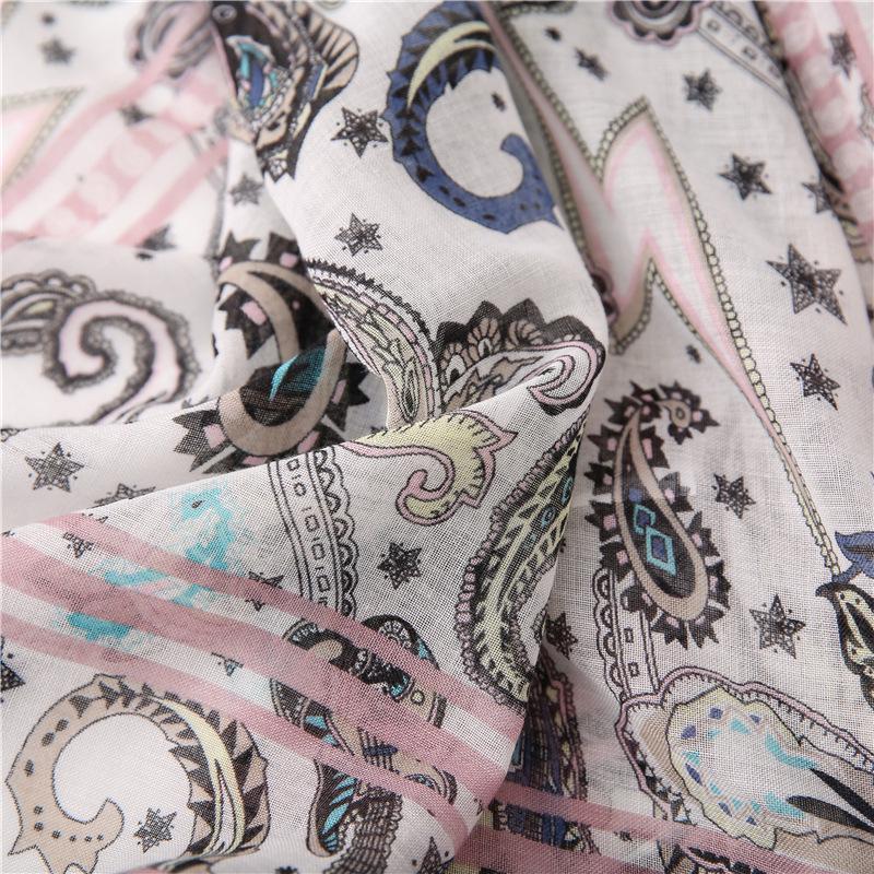 Japanese-Style Cotton & Linen Bohemian Scarf - Cashew Print and Silk Blend, Retro Artistic Design, Sunscreen Towel