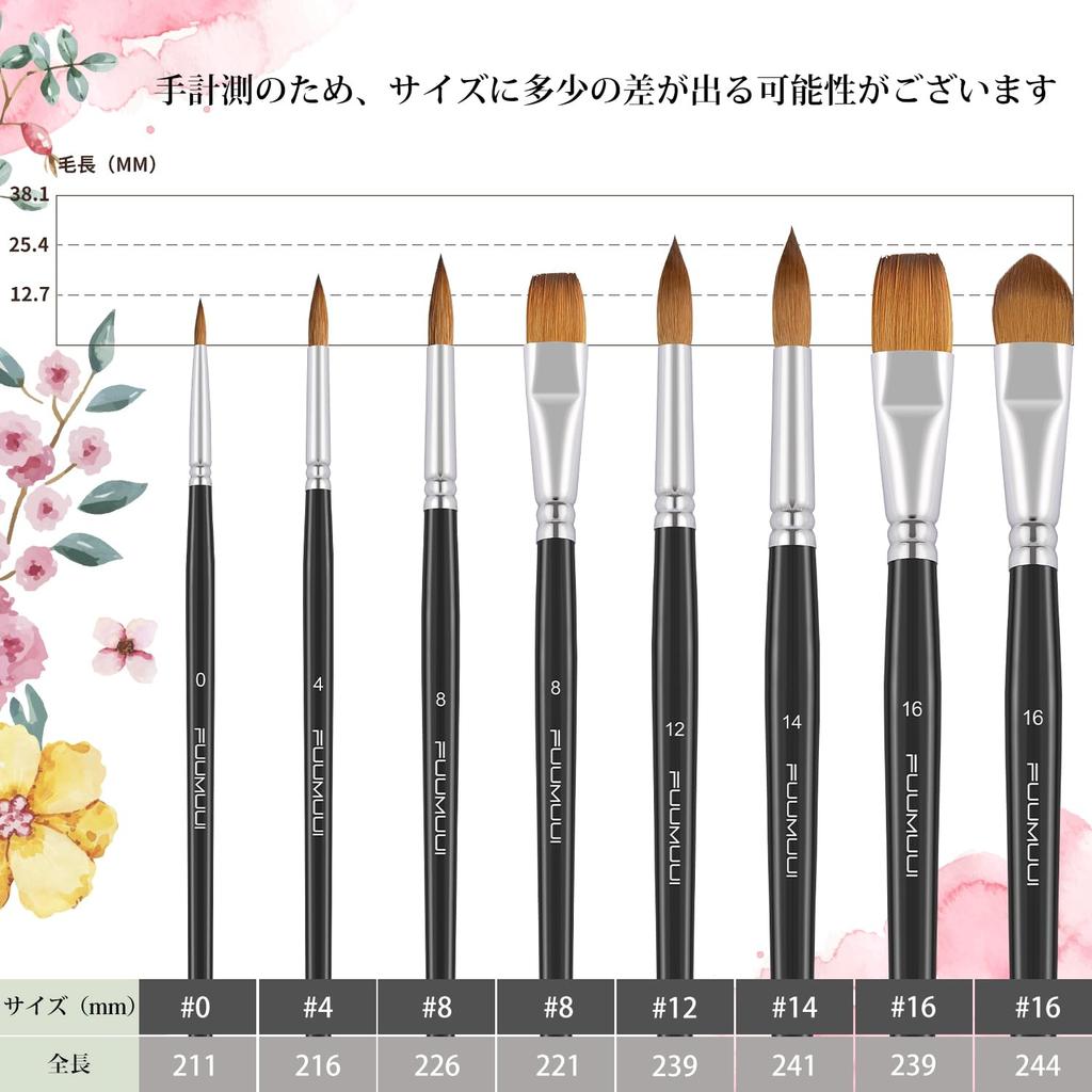Watercolor brush set, paint brushes, brush set, 8 brushes, Kolinsky sable hair brushes, acrylic paints, watercolors, acrylic painting, gouache, art su