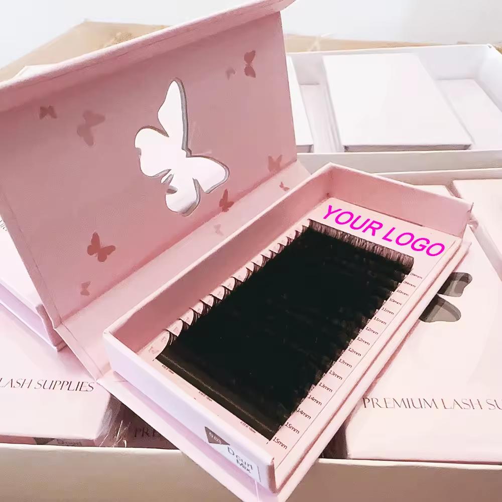 Custom 0.03 J B Curl Fluffy Dark Matte Black Volume Eyelash Extension Trays Cashmere Handmade Eyelashes Velvet Lash Extension