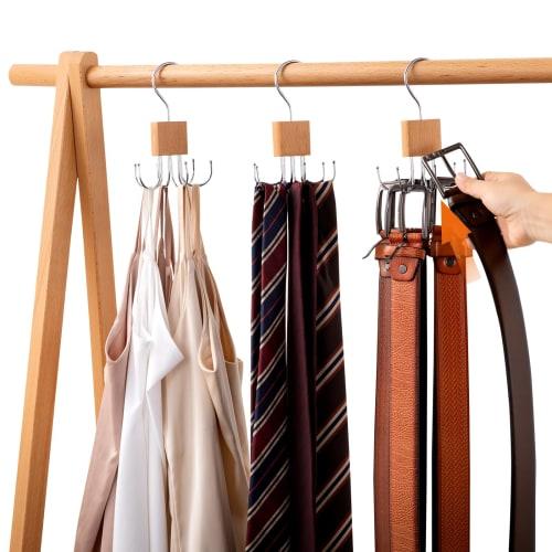 Edergoo Belt Hanger, Tie Hanger, Holds 6 Belts, Wooden Closet Clothes Dryer, Belt Hanger, Small Item Hanger, 360-Degree Rotation, Convenient Storage,