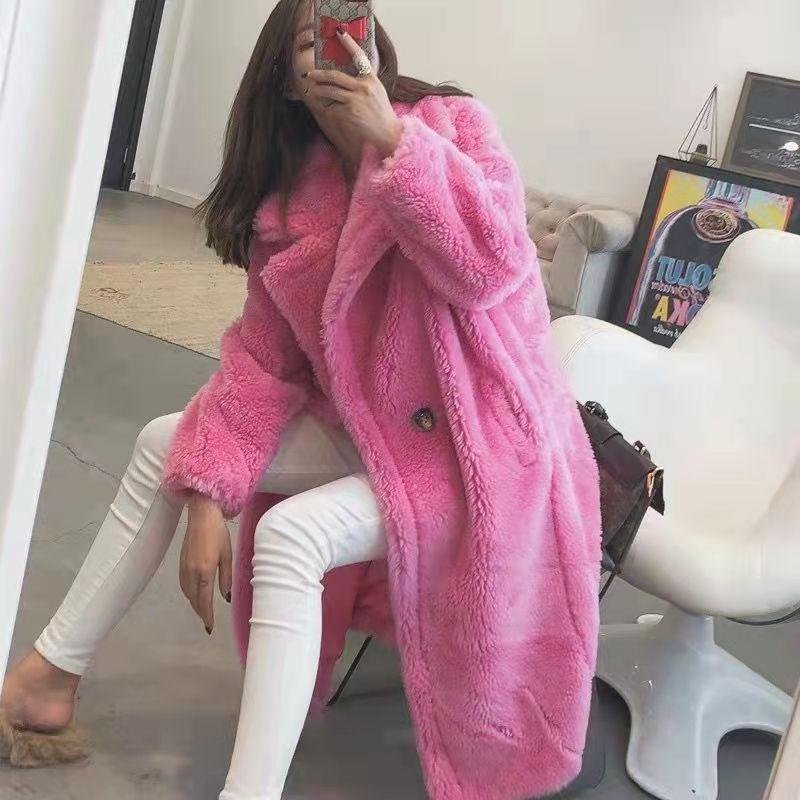 Teddy bear coat women's long thickened imitation lamb wool plush coat imitation sheep shearing cotton clothing winter loose