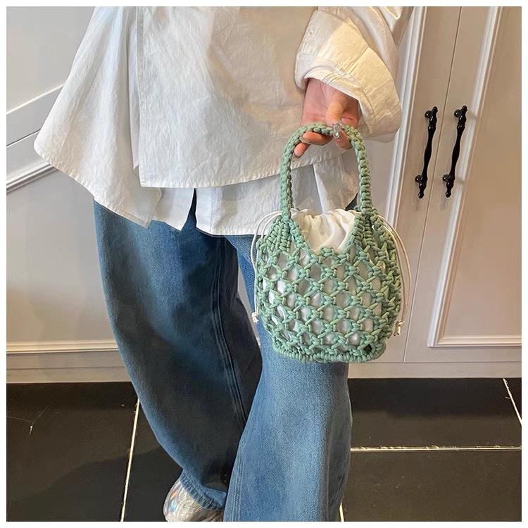 Mini Sac Seau en Paille Tendance pour Femme - Sac à Main Tissé Polyvalent d'Été