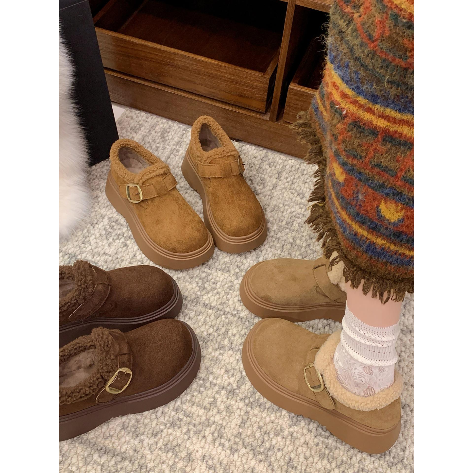 Northeast velvet thickened warm thick-soled snow cotton shoes winter heightening soft-soled Birkenstocks 35
