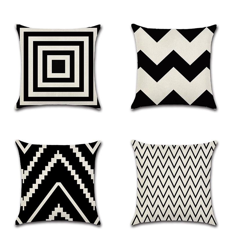 Elegant Black White Geometric Waves Cushion Cover For Home Bed Decoration