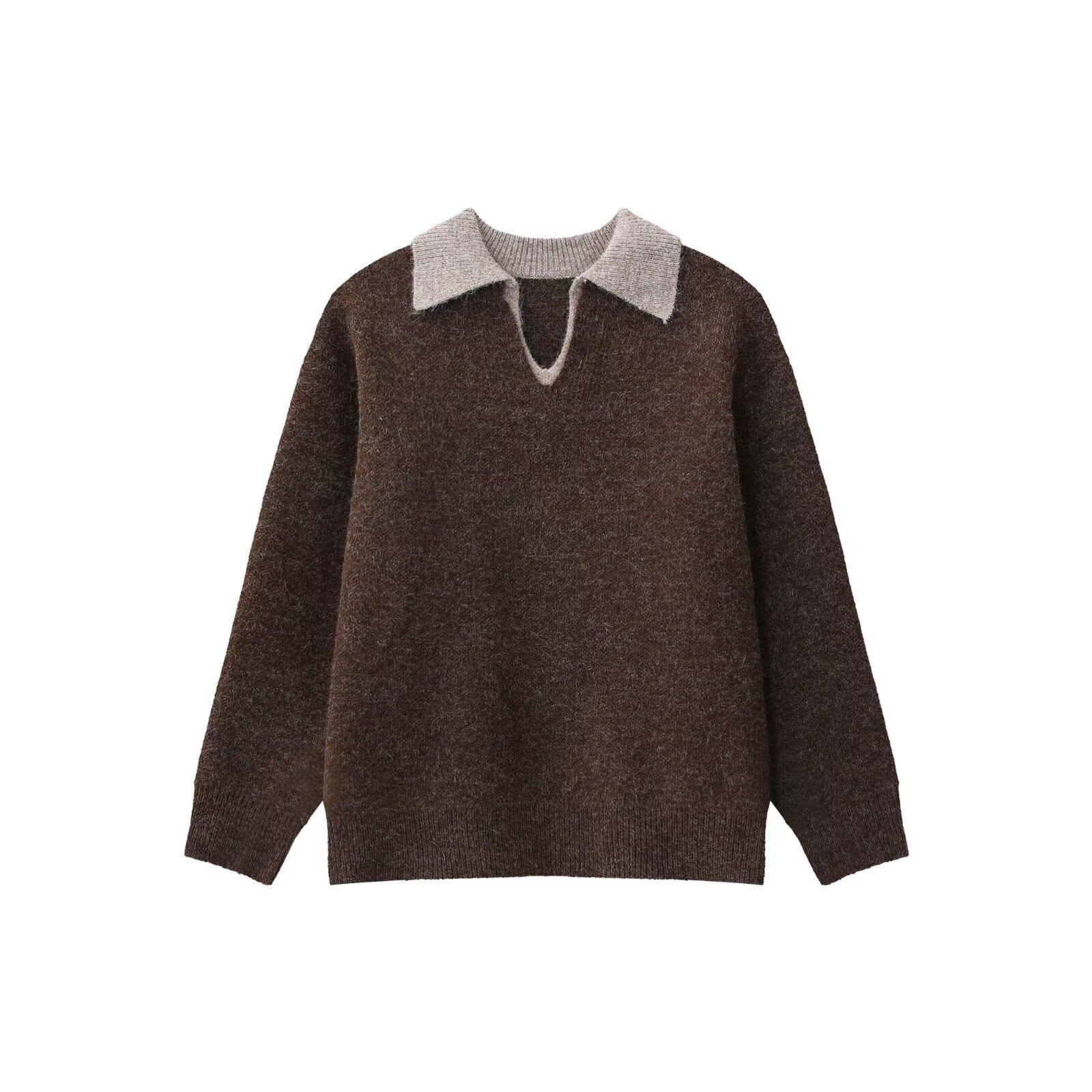 

Men s Stylish Knit Sweater with Faux Two-Piece Shirt Collar - Winter High-End Look XL коричневий
