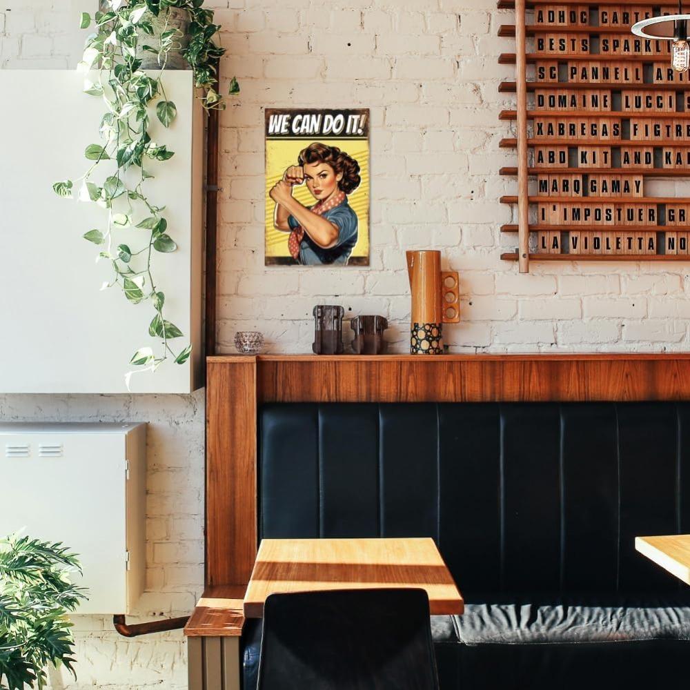 WADORN "Boxing End Pinup Woman" Metal Sign - We Can Do It Vintage Wall Art Poster for Home Gym Bar Office