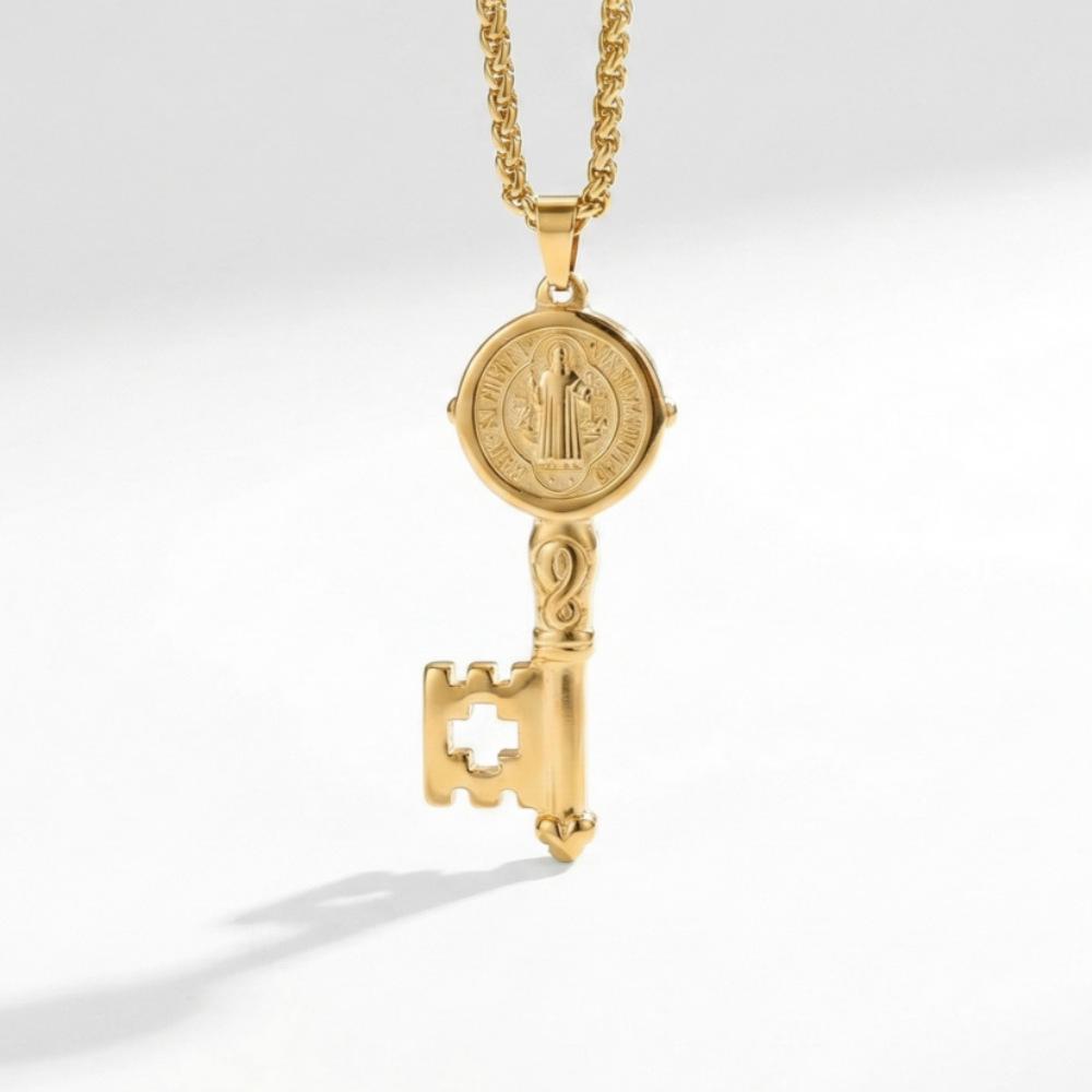 European American Punk Retro Titanium Steel Saint Santiago Key Necklace Pendant