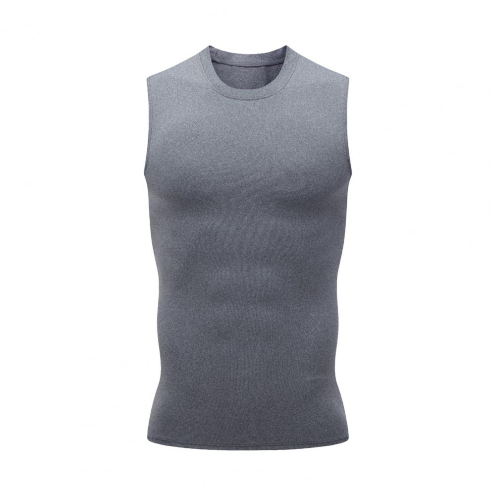

Мужской летний спортивный жилет с круглым вырезом без рукавов, быстросохнущие майки, облегающий баскетбольный жилет для фитнеса, спортивная одежда M серый