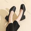 Fashion Black Comfortable Soft Leather Middle Heel Work Shoes Women Soft Bottom Square Toe Pumps Single Shoes Casual Heels for Women