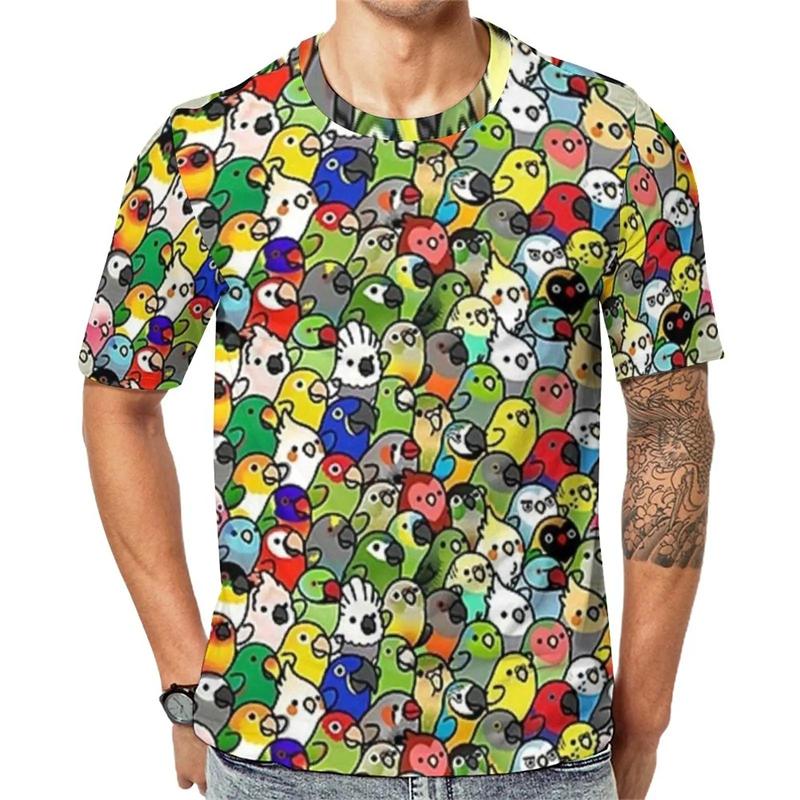 Birds 3D Printing T-shirt Funny Pattern Design Casual T Shirts For Men's Kids Round Neck Short Sleeves Streetwear Clothes Tees