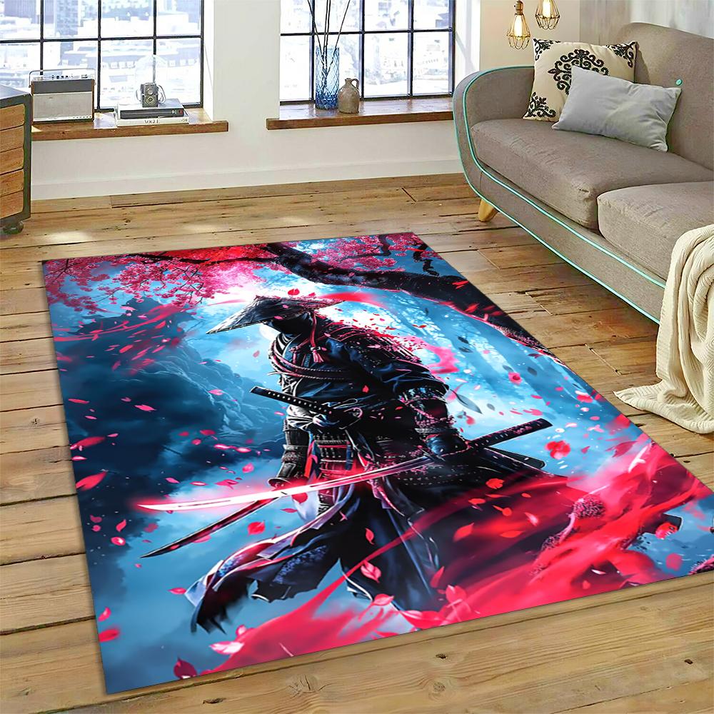 3D Japanese Samurai Bushido Katana Cartoon Game Carpet Rug for Living Room Bedroom Home Sofa Decoration,kids Non-slip Floor Mat