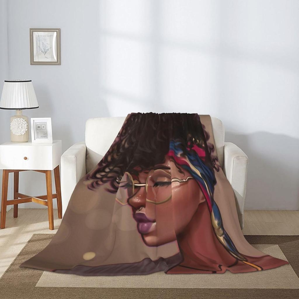 African American Black Girl Fleece Throw Blanket Ultra Soft Cozy Afro Woman Decorative Flannel Blanket for Home Bed Couch Chair