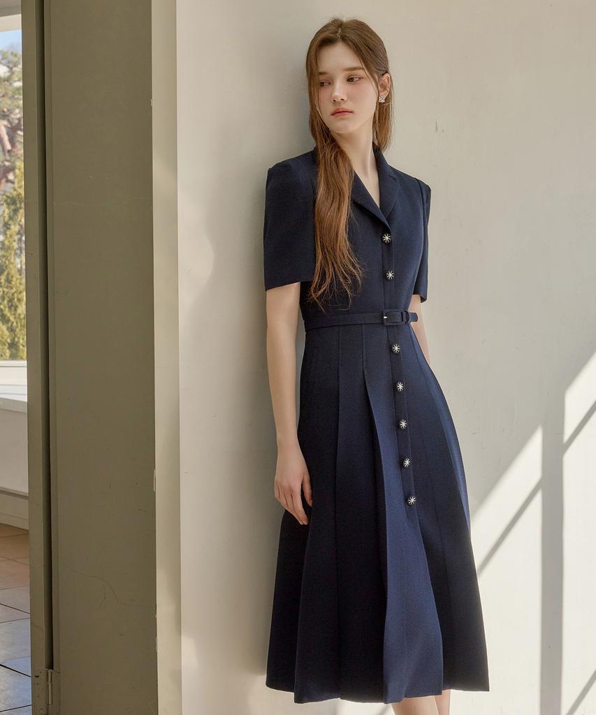 Julie And Kara 26Ss Calla141 Shebigins Giselle Tweed Dress Navy