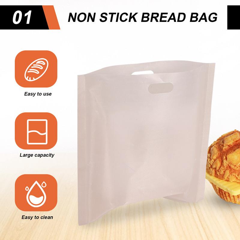 *A91P 12Pcs Reusable Toaster Bag Non-Stick Bread Baking Bag Sandwich Bags Toast Microwave Heating Pastry Tools 17X19cm