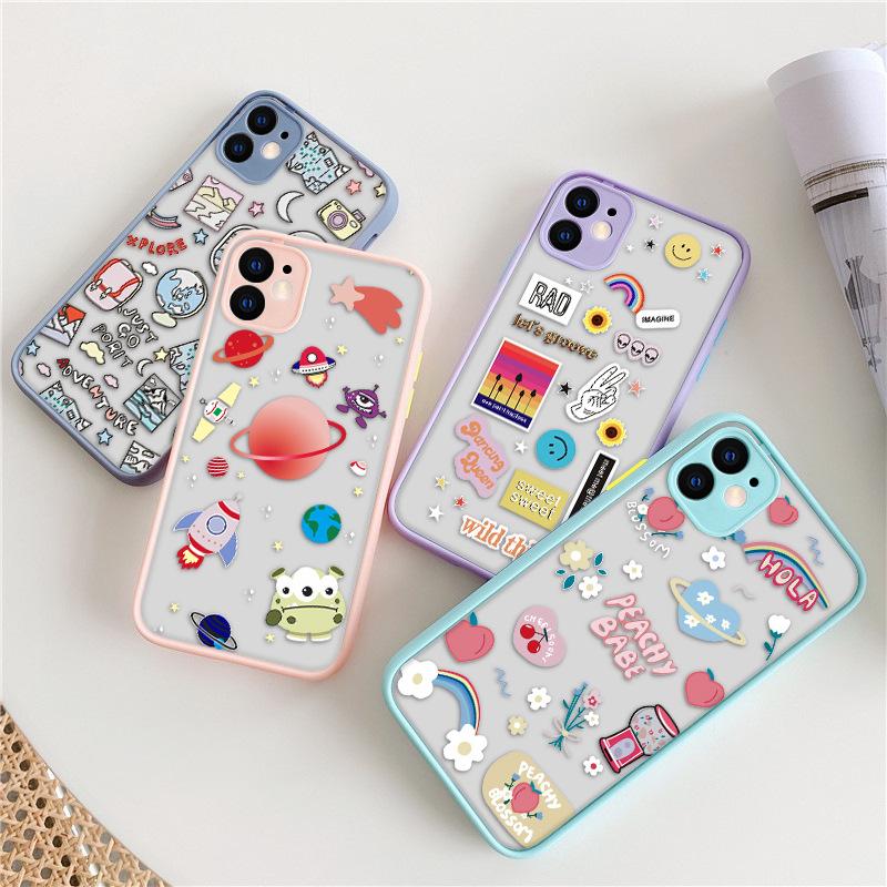 Silicone cartoon cute applicable Apple 14pro max painted 12pro mobile phone case TPU frame 12 protective case