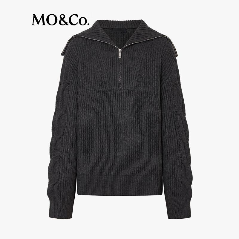 MO&Co. Acetate Cashmere Blend Zip-Up Pullover Sweater