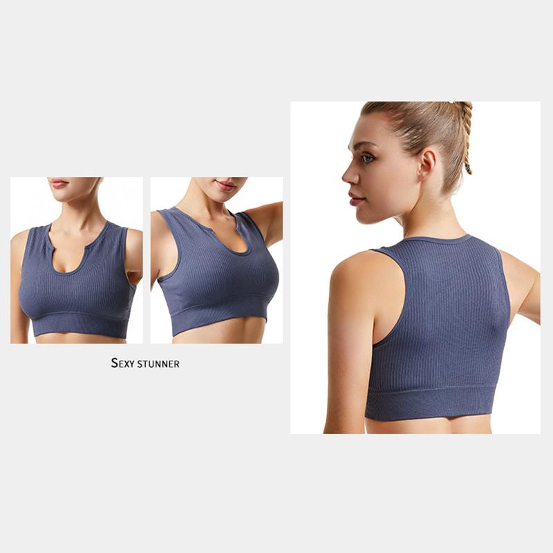 Sportbehåar för kvinnor Ärmlösa Utan Bygel Stötdämpande Andningsbara Lätta Elasticitet Linne för Yoga Fitness Kroppsbyggnad Dans Löpning