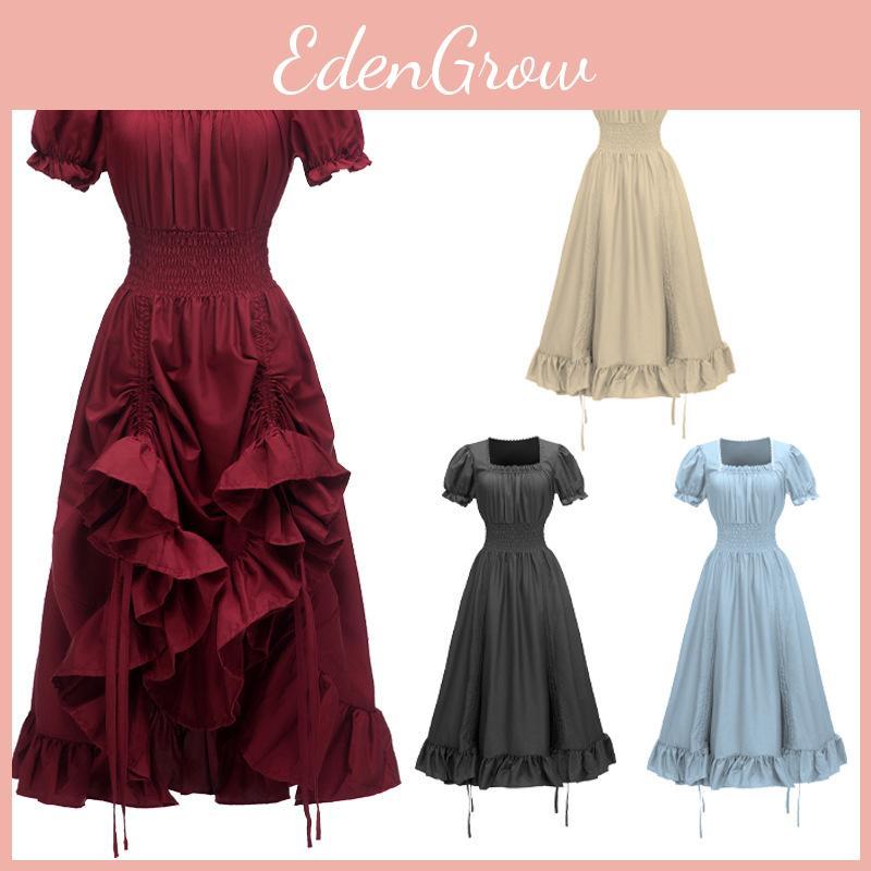 Gown Medieval Womens Square Collar Irish Retro Pastoral Cosplay Costume Cosplay