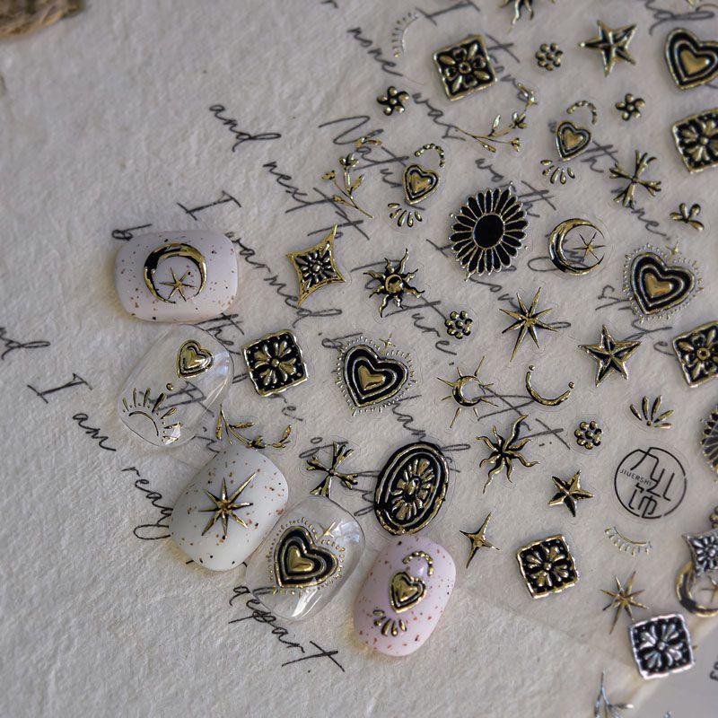 

Metal Xingyue Nail Sticker Relief New Arrival 3 Dstereo Internet Celebrity Ins Gold and Silver Punk Nail Sticker Decorations Metallic Star Moon 4683 (New Bronzing)