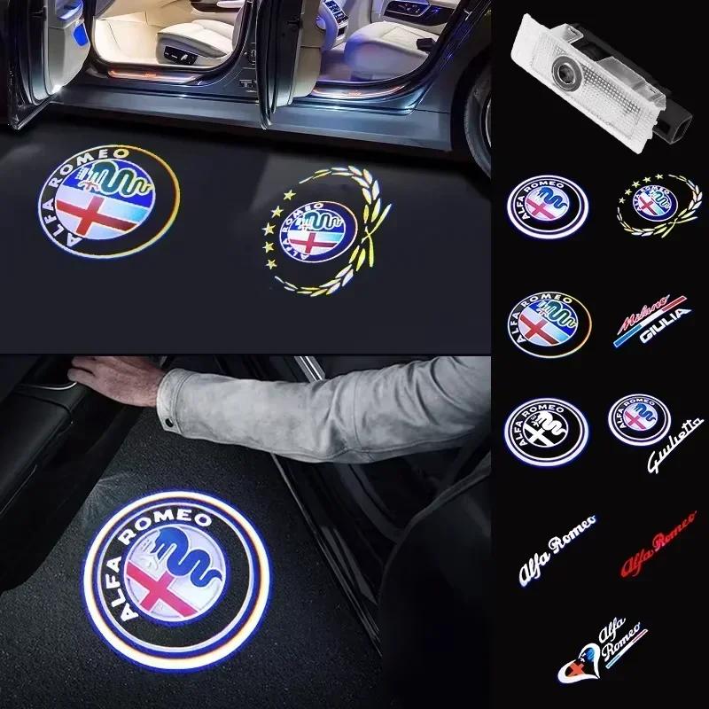 2 Pieces 3D LED Car Door Welcome Light Logo Projector for Alfa Romeo 147 159 156 Giulietta Giulia Mito Stelvio Brera Spider