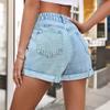 Dámské letní ležérní džínové šortky s vysokým pasem a otvorem na okraji